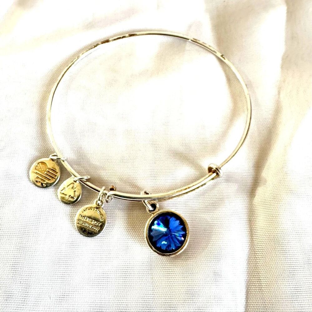 Alex & Ani Gold Tone Sapphire September Birthstone Charm Bangle Bracelet